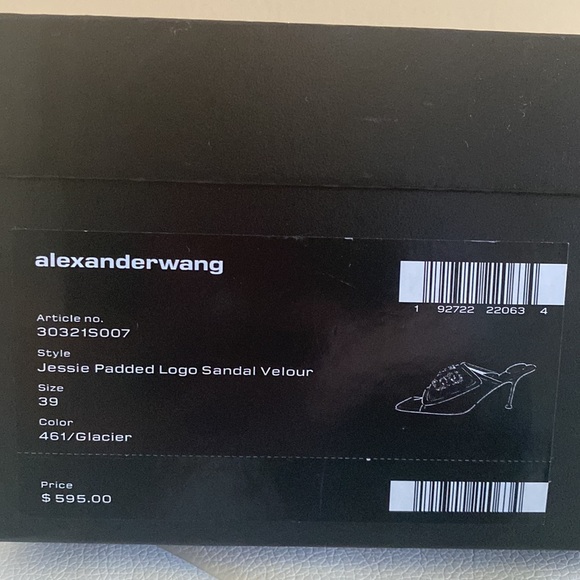 AUTHENTIC ALEXANDER WANG GREEN PADDED CRYSTAL LOGO JESSIE VELOUR HEELED SANDALS - Picture 8 of 8
